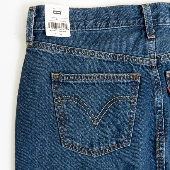 Levis Premium Ankle Column Skirt Dark Wash Denim Midi Centre Slit W 26 - Picture 7 of 16